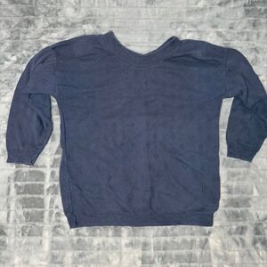 Express Tricot Sweater Womens Medium Navy Blue Vintage 90s Pointelle Cotton USA